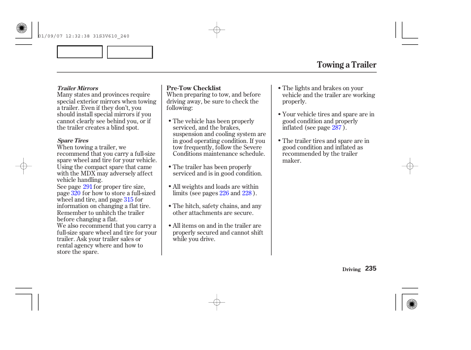 Towing a trailer | Acura 2002 MDX - Owner's Manual User Manual | Page 239 / 372