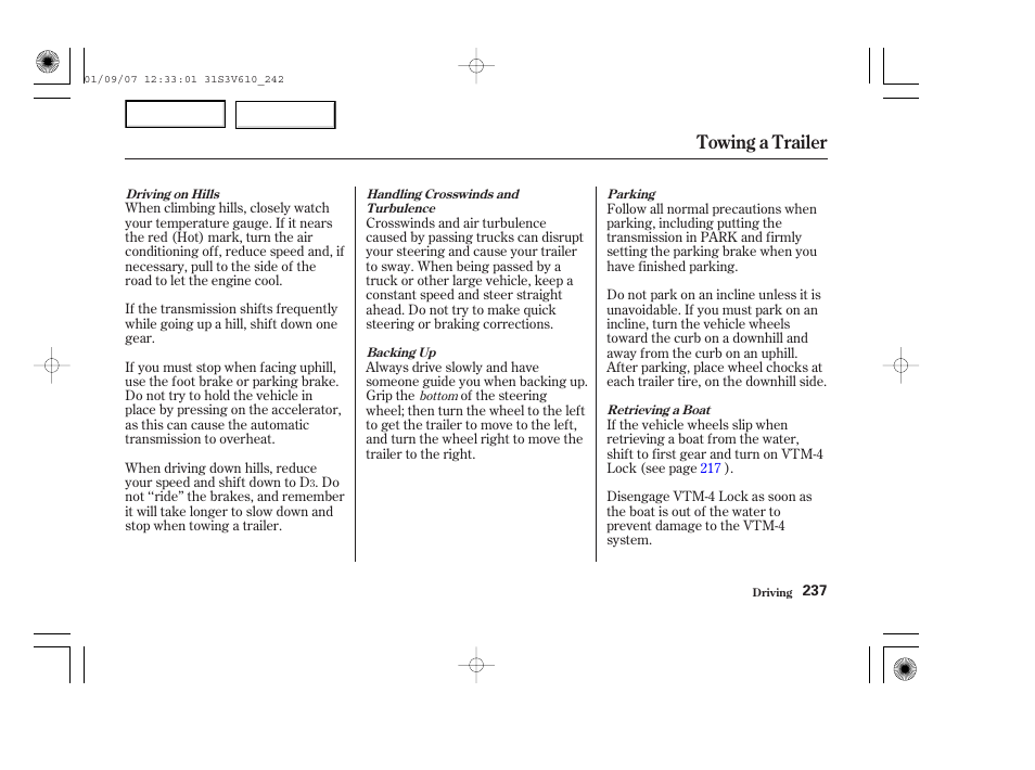 Towing a trailer | Acura 2002 MDX - Owner's Manual User Manual | Page 241 / 372