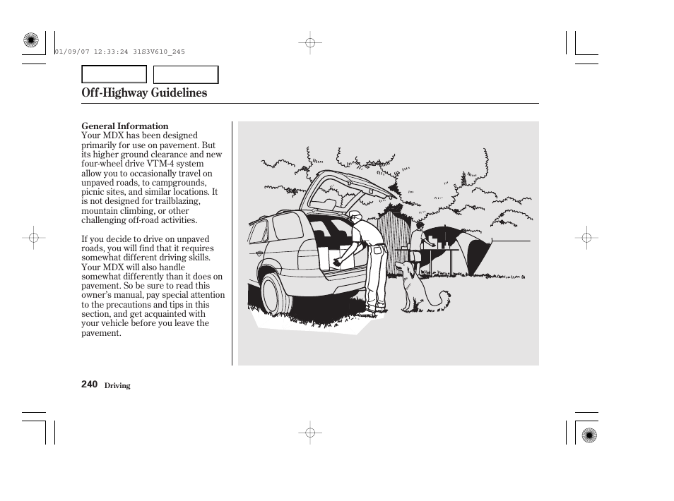 Off-highway guidelines | Acura 2002 MDX - Owner's Manual User Manual | Page 244 / 372