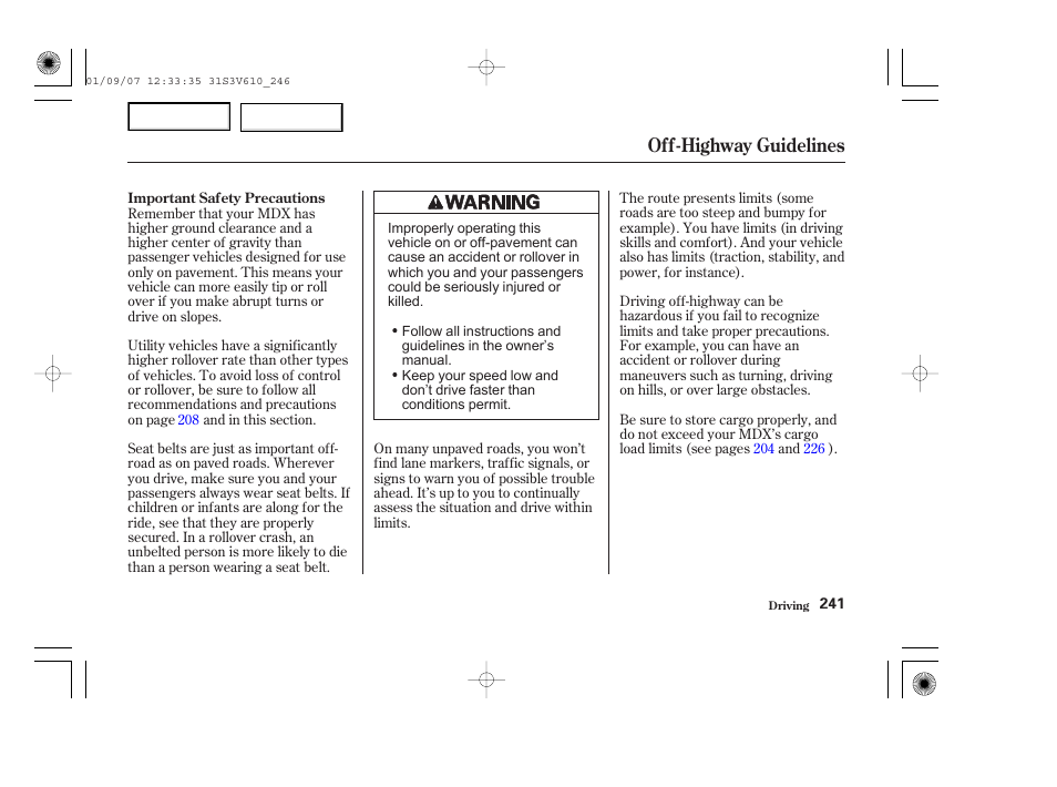 Off-highway guidelines | Acura 2002 MDX - Owner's Manual User Manual | Page 245 / 372