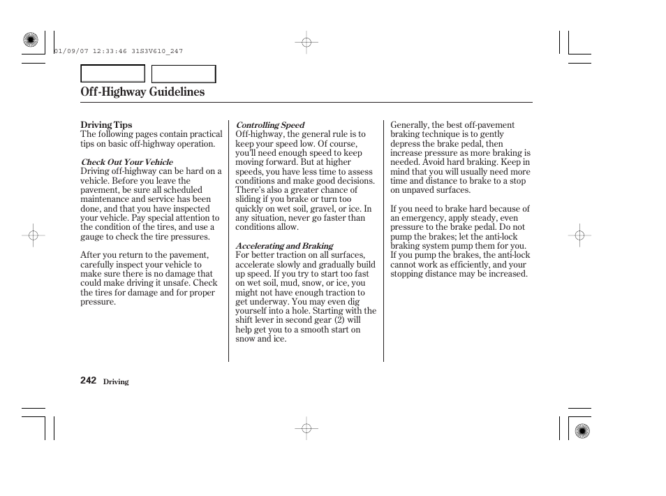 Off-highway guidelines | Acura 2002 MDX - Owner's Manual User Manual | Page 246 / 372