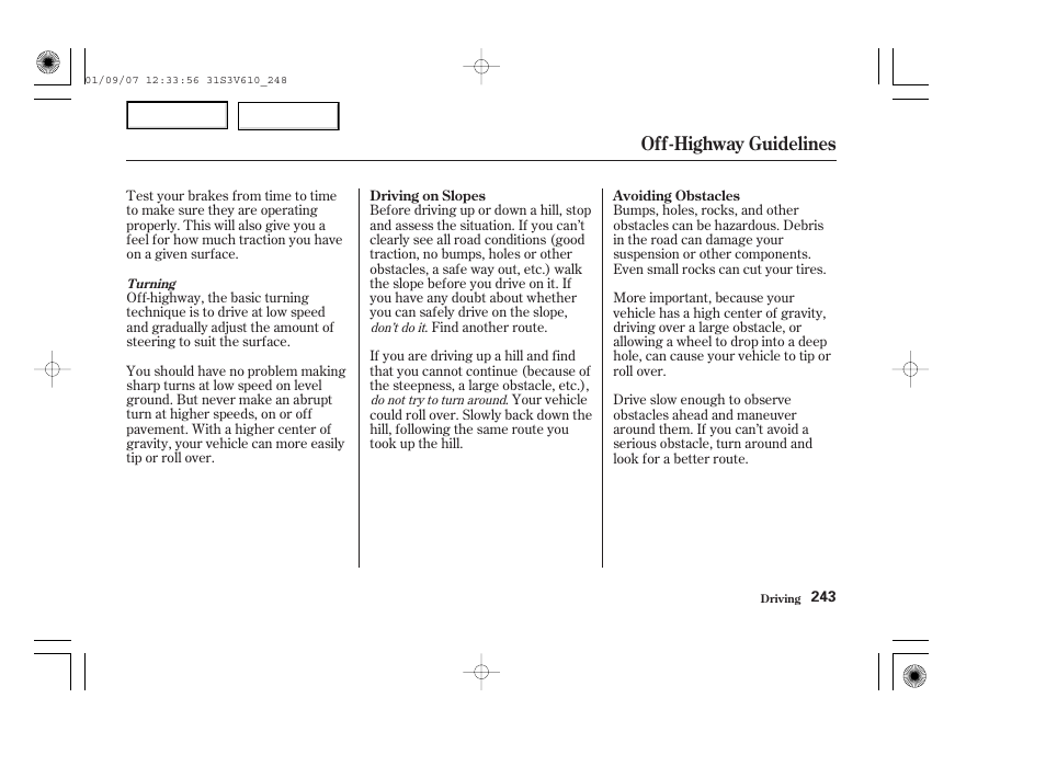 Off-highway guidelines | Acura 2002 MDX - Owner's Manual User Manual | Page 247 / 372