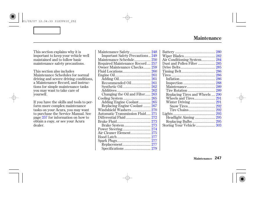 Maintenance | Acura 2002 MDX - Owner's Manual User Manual | Page 251 / 372