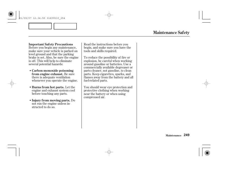 Maintenance safety | Acura 2002 MDX - Owner's Manual User Manual | Page 253 / 372