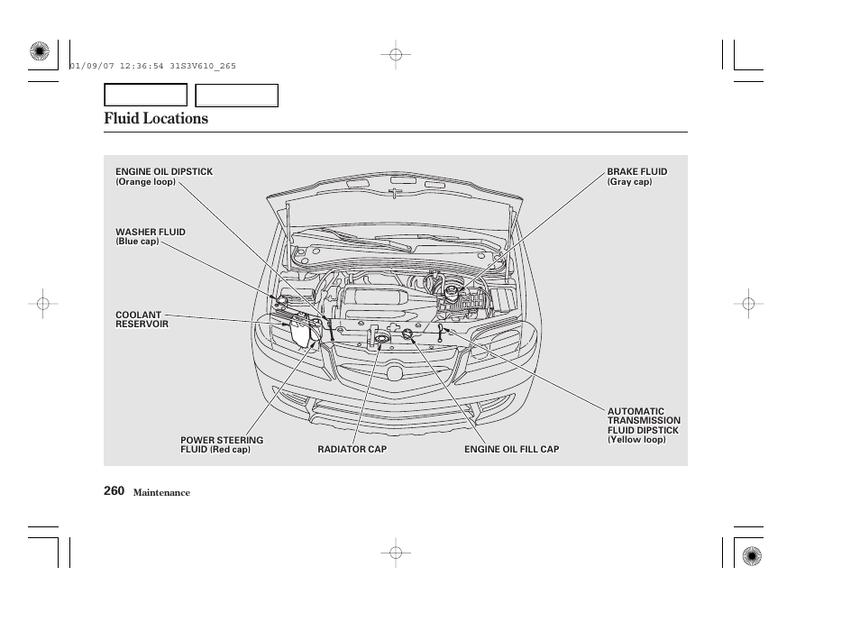 Fluid locations | Acura 2002 MDX - Owner's Manual User Manual | Page 264 / 372