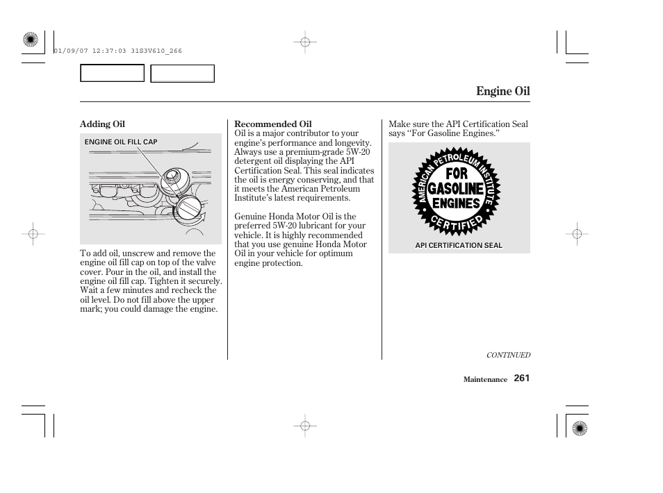Engine oil | Acura 2002 MDX - Owner's Manual User Manual | Page 265 / 372
