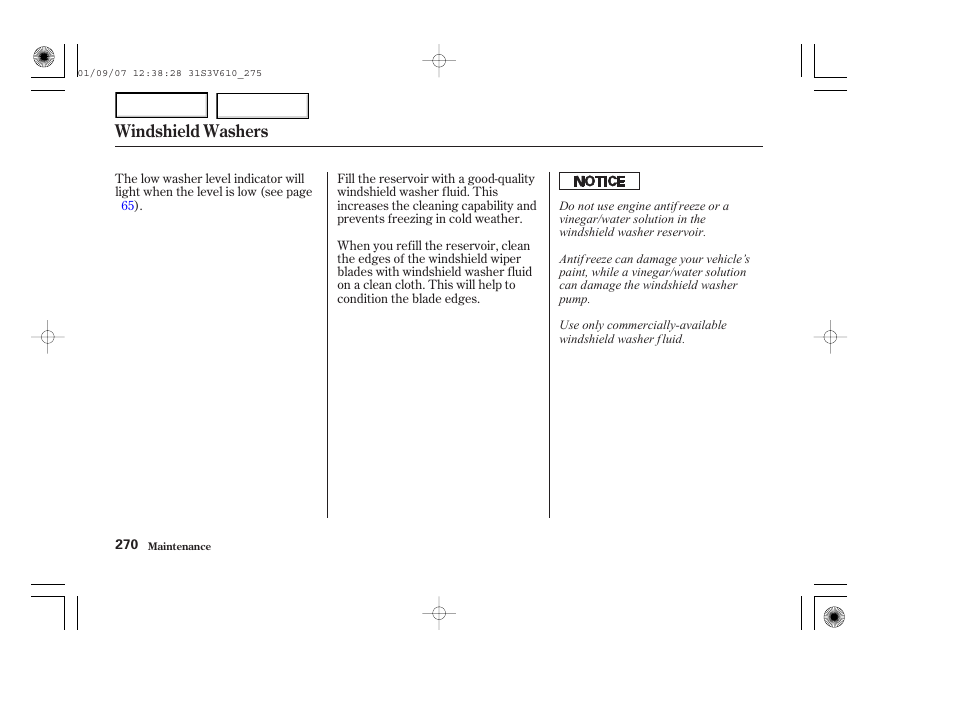 Windshield washers | Acura 2002 MDX - Owner's Manual User Manual | Page 274 / 372