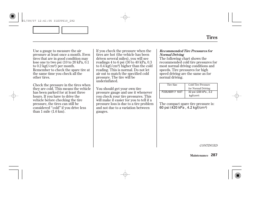 Tires | Acura 2002 MDX - Owner's Manual User Manual | Page 291 / 372