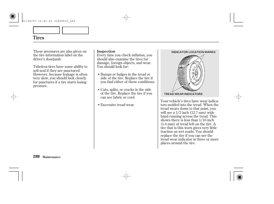 Tires | Acura 2002 MDX - Owner's Manual User Manual | Page 292 / 372