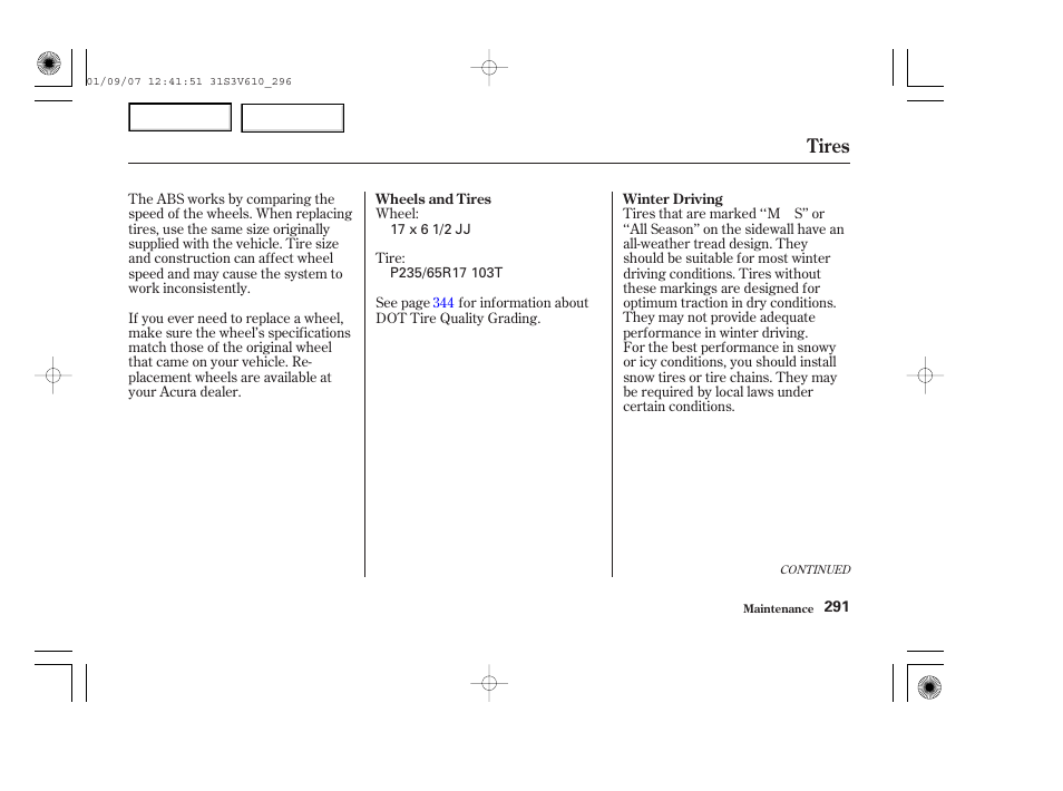 Tires | Acura 2002 MDX - Owner's Manual User Manual | Page 295 / 372