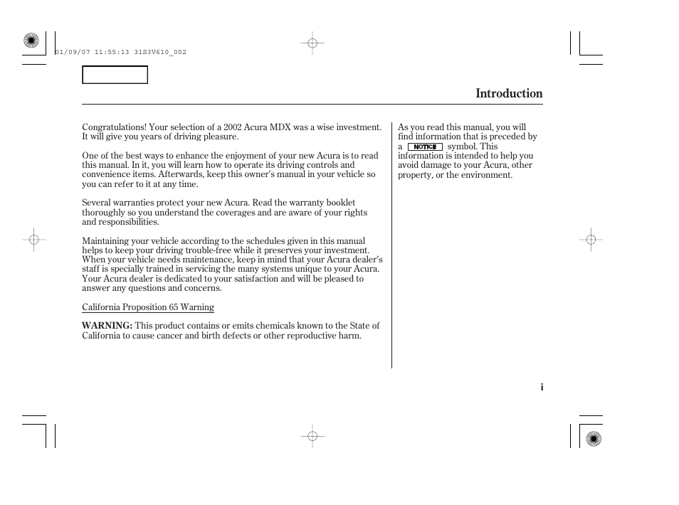 Introduction | Acura 2002 MDX - Owner's Manual User Manual | Page 3 / 372