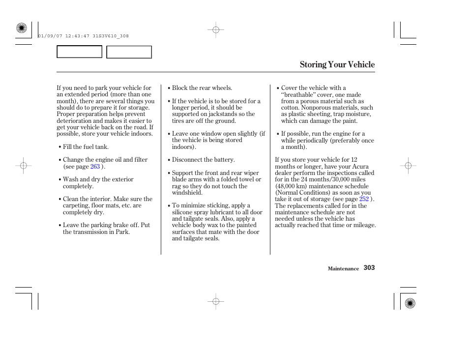 Storing your vehicle | Acura 2002 MDX - Owner's Manual User Manual | Page 307 / 372