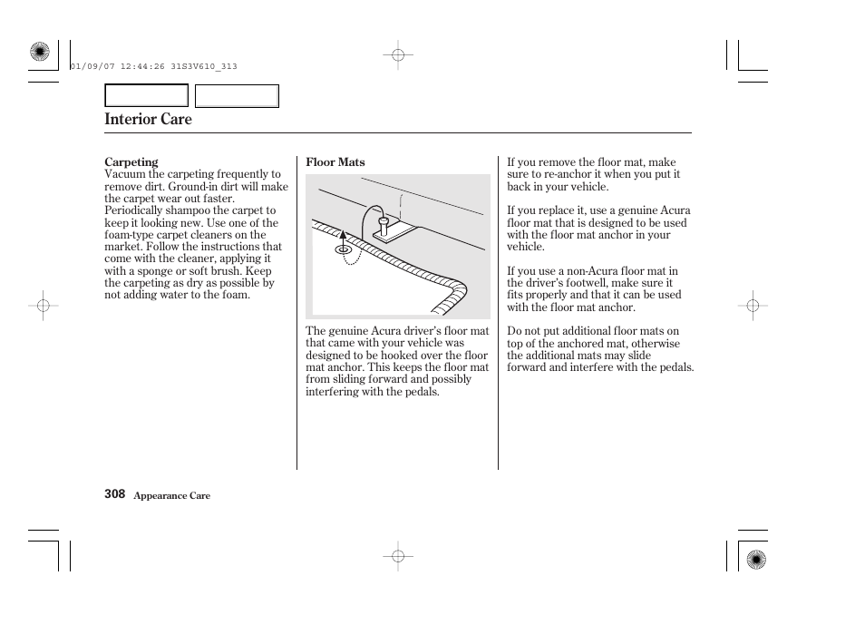 Interior care | Acura 2002 MDX - Owner's Manual User Manual | Page 312 / 372