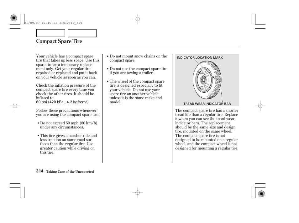 Compact spare tire | Acura 2002 MDX - Owner's Manual User Manual | Page 318 / 372