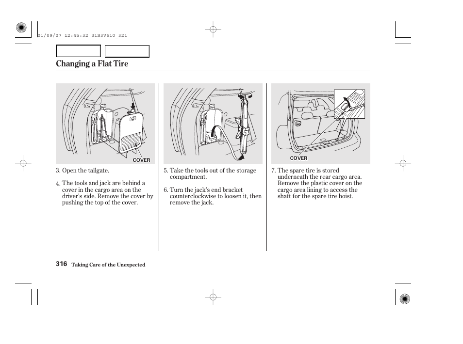 Changing a flat tire | Acura 2002 MDX - Owner's Manual User Manual | Page 320 / 372