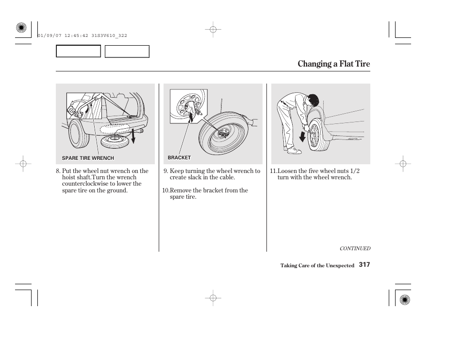 Changing a flat tire | Acura 2002 MDX - Owner's Manual User Manual | Page 321 / 372