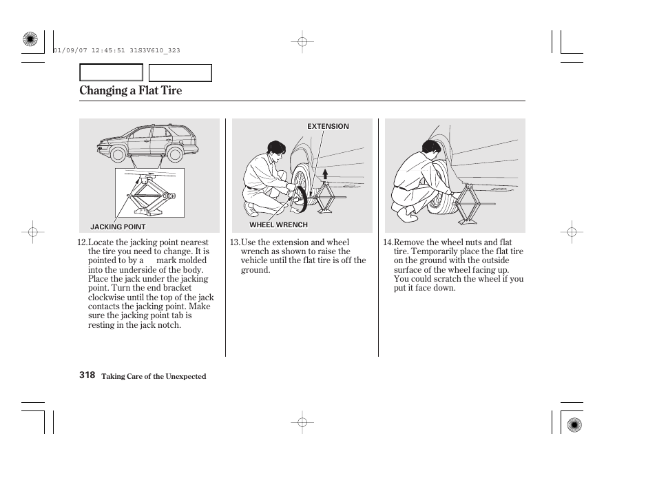 Changing a flat tire | Acura 2002 MDX - Owner's Manual User Manual | Page 322 / 372