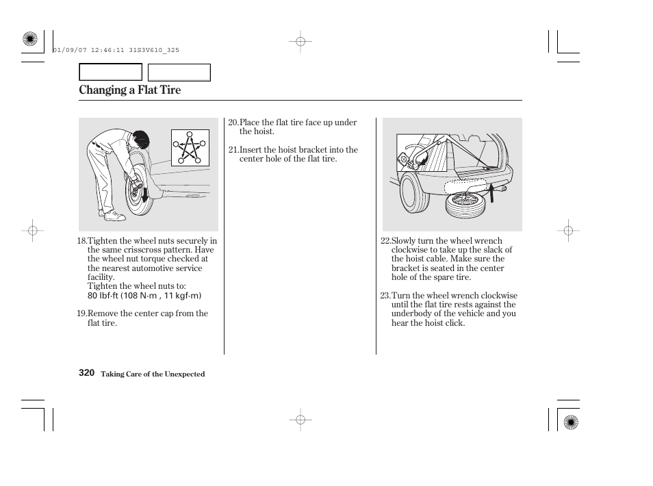 Changing a flat tire | Acura 2002 MDX - Owner's Manual User Manual | Page 324 / 372