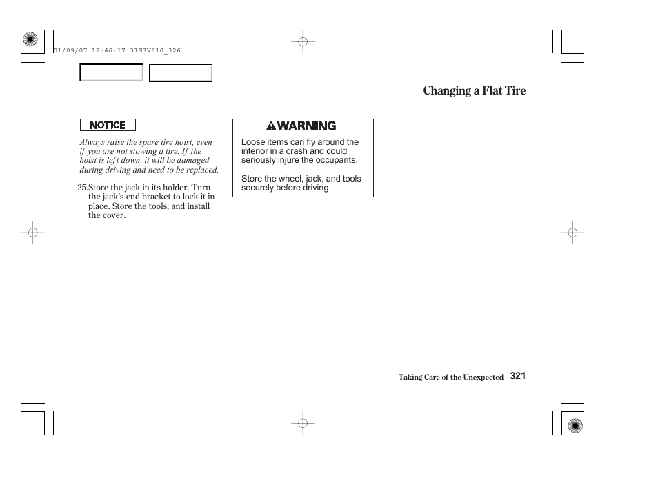 Changing a flat tire | Acura 2002 MDX - Owner's Manual User Manual | Page 325 / 372
