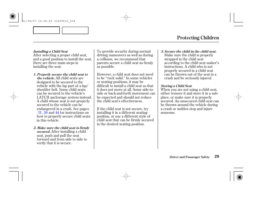 Protecting children | Acura 2002 MDX - Owner's Manual User Manual | Page 33 / 372