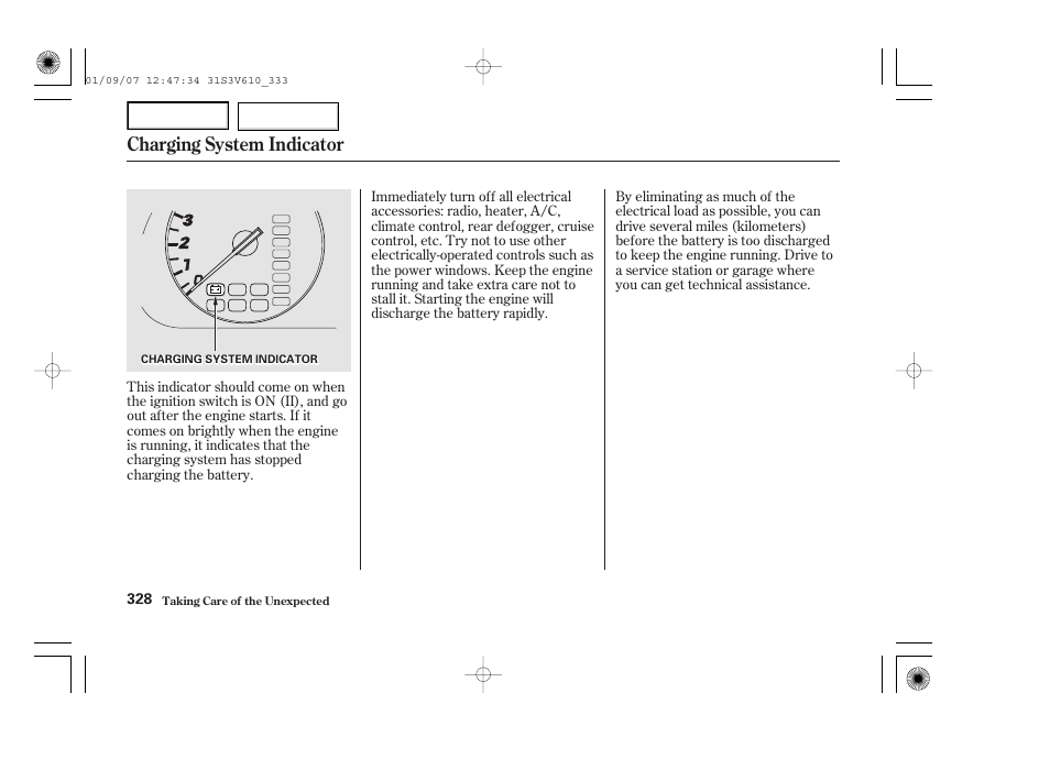 Charging system indicator | Acura 2002 MDX - Owner's Manual User Manual | Page 332 / 372