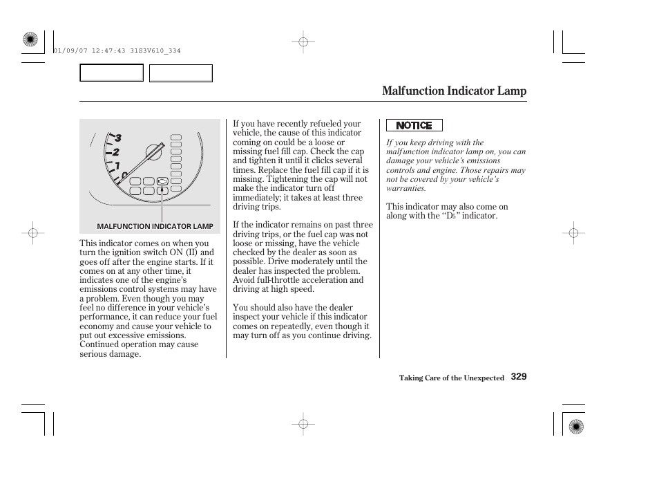 Malfunction indicator lamp | Acura 2002 MDX - Owner's Manual User Manual | Page 333 / 372