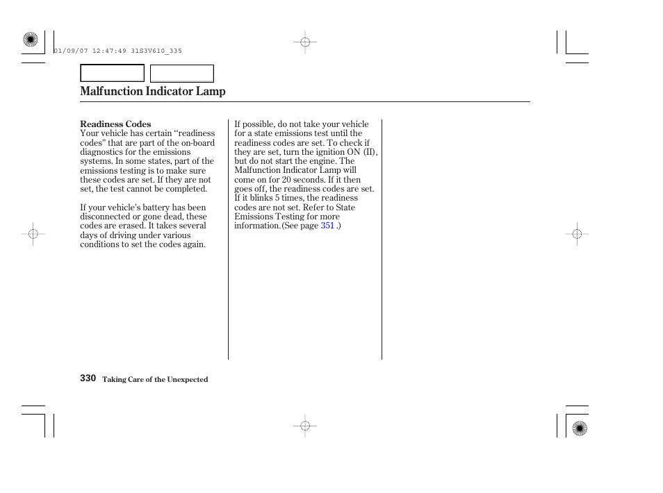Malfunction indicator lamp | Acura 2002 MDX - Owner's Manual User Manual | Page 334 / 372