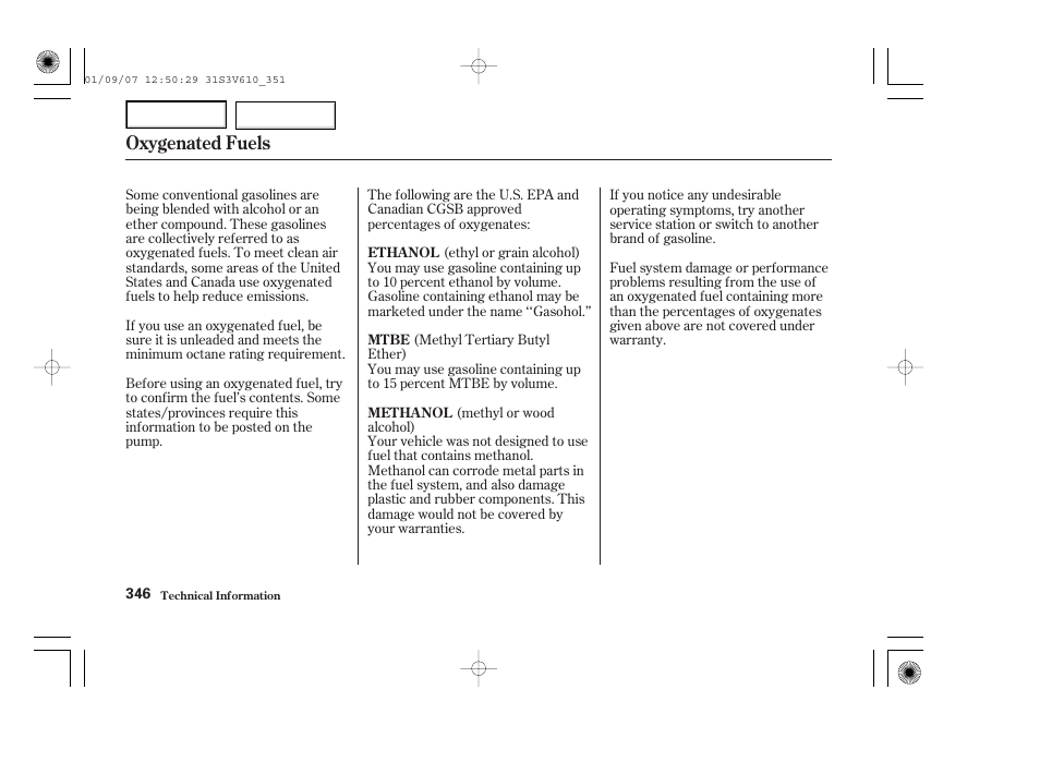Oxygenated fuels | Acura 2002 MDX - Owner's Manual User Manual | Page 350 / 372