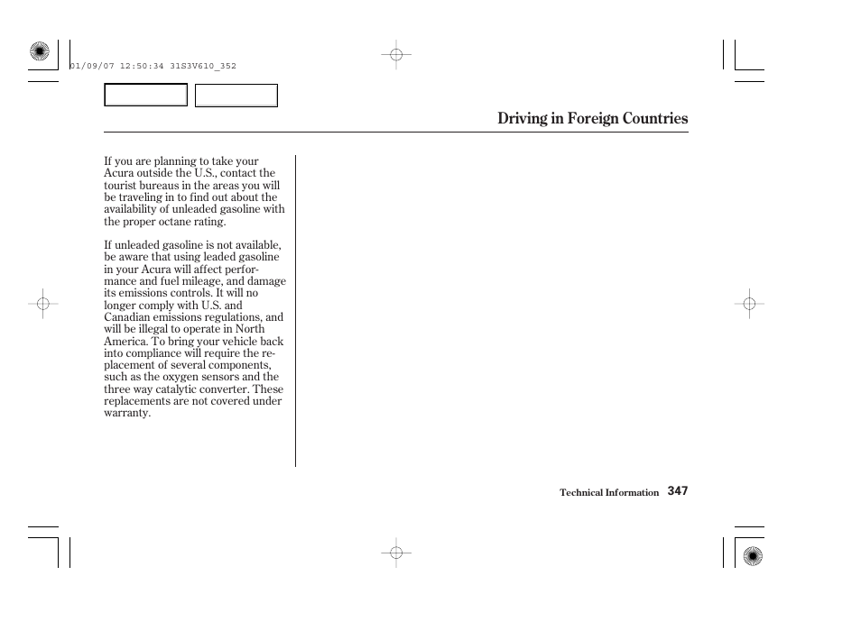 Driving in foreign countries | Acura 2002 MDX - Owner's Manual User Manual | Page 351 / 372