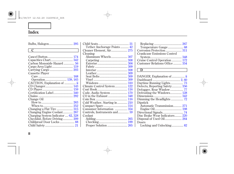 Index | Acura 2002 MDX - Owner's Manual User Manual | Page 364 / 372