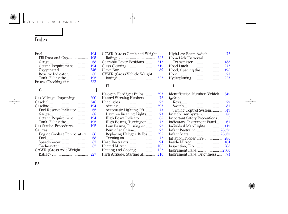 Index | Acura 2002 MDX - Owner's Manual User Manual | Page 366 / 372