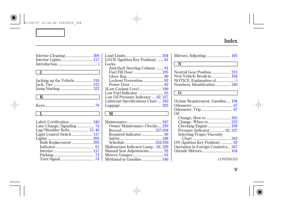 Index | Acura 2002 MDX - Owner's Manual User Manual | Page 367 / 372