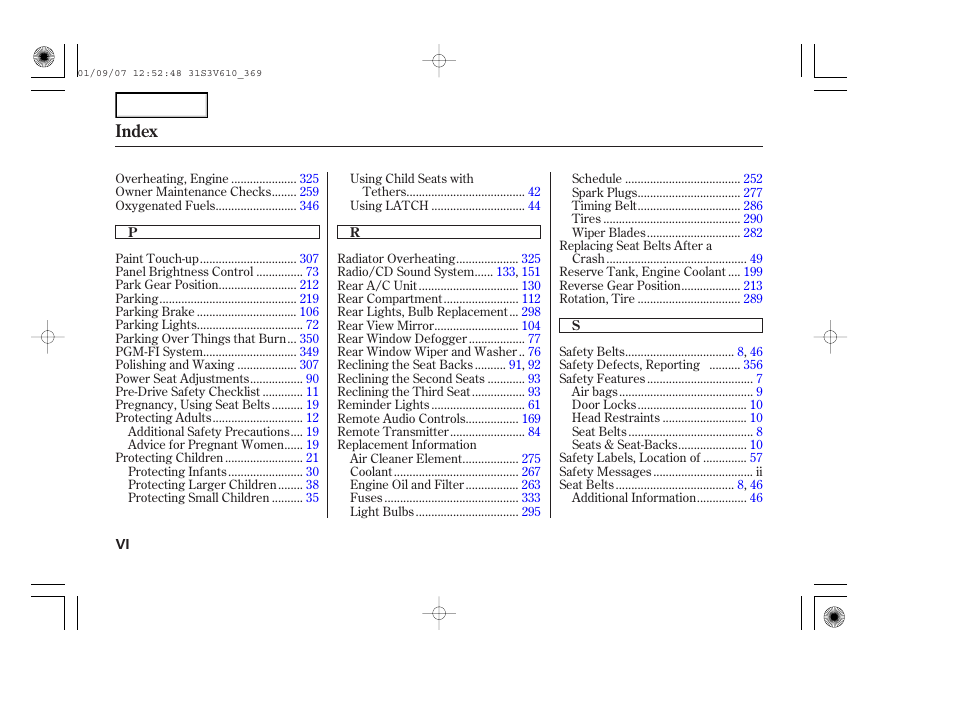 Index | Acura 2002 MDX - Owner's Manual User Manual | Page 368 / 372