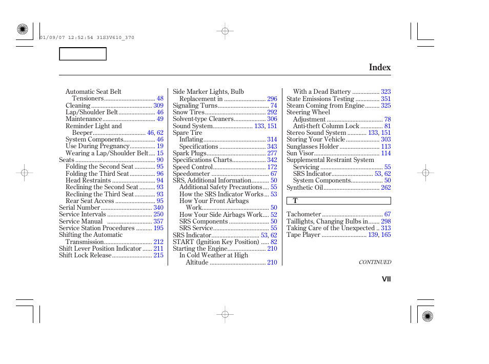 Index | Acura 2002 MDX - Owner's Manual User Manual | Page 369 / 372