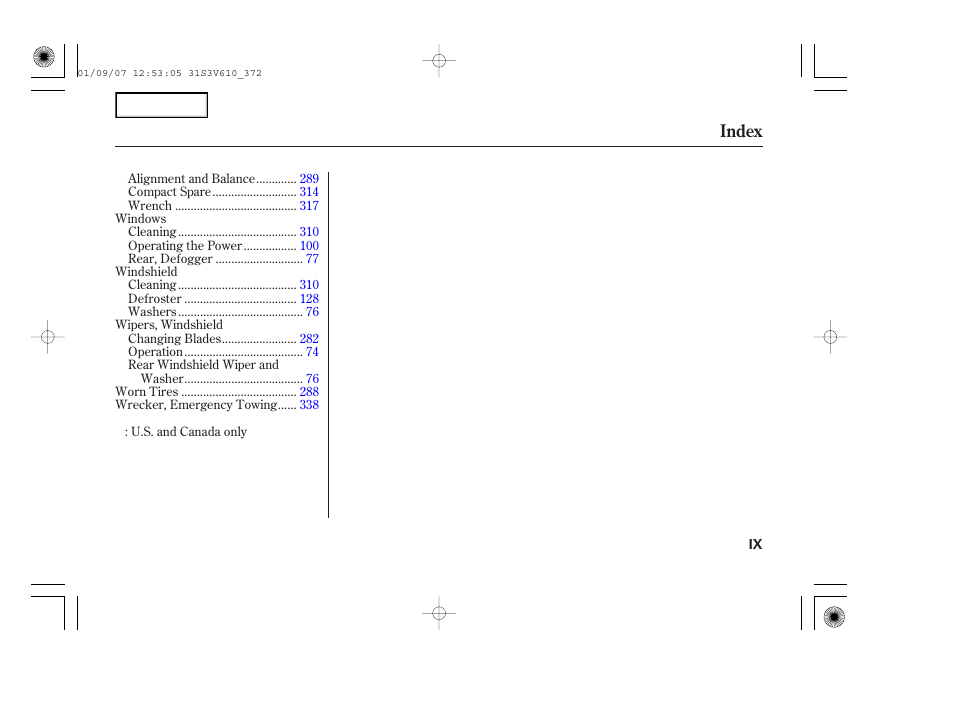 Index | Acura 2002 MDX - Owner's Manual User Manual | Page 371 / 372