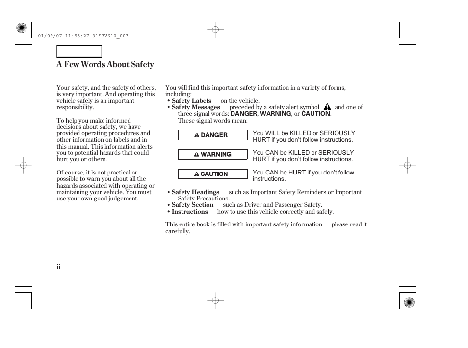 A few words about safety | Acura 2002 MDX - Owner's Manual User Manual | Page 4 / 372