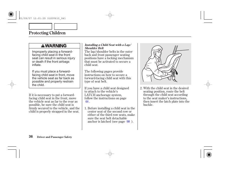 Protecting children | Acura 2002 MDX - Owner's Manual User Manual | Page 40 / 372