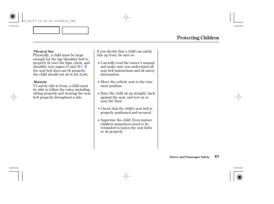 Protecting children | Acura 2002 MDX - Owner's Manual User Manual | Page 45 / 372