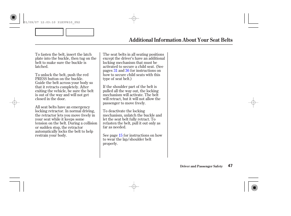 Additional information about your seat belts | Acura 2002 MDX - Owner's Manual User Manual | Page 51 / 372