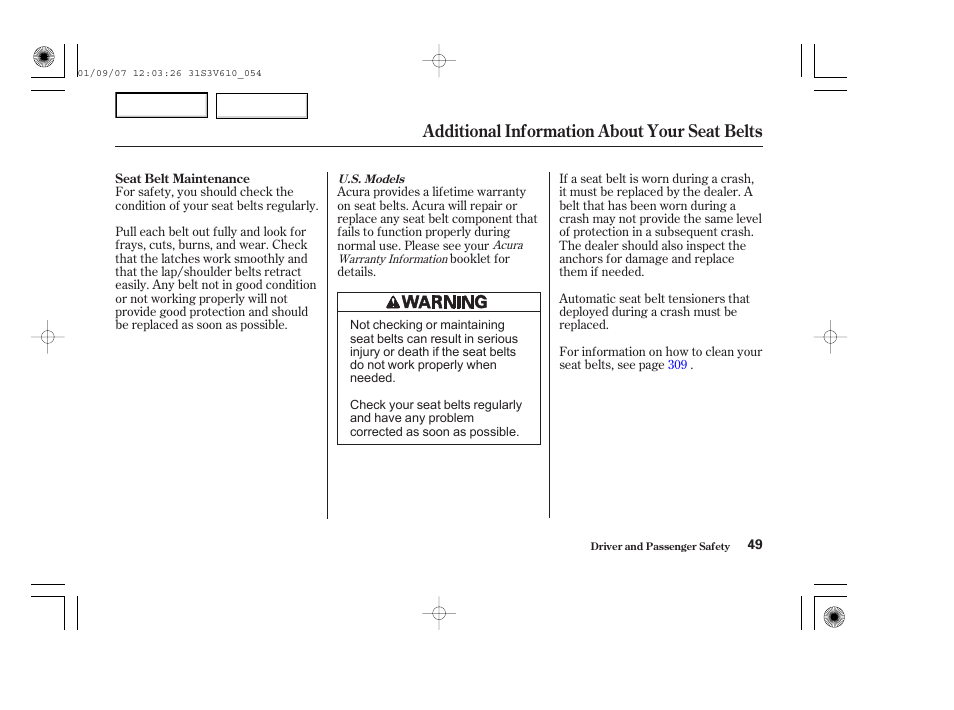 Additional information about your seat belts | Acura 2002 MDX - Owner's Manual User Manual | Page 53 / 372