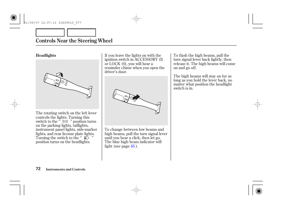 Controls near the steering wheel | Acura 2002 MDX - Owner's Manual User Manual | Page 76 / 372