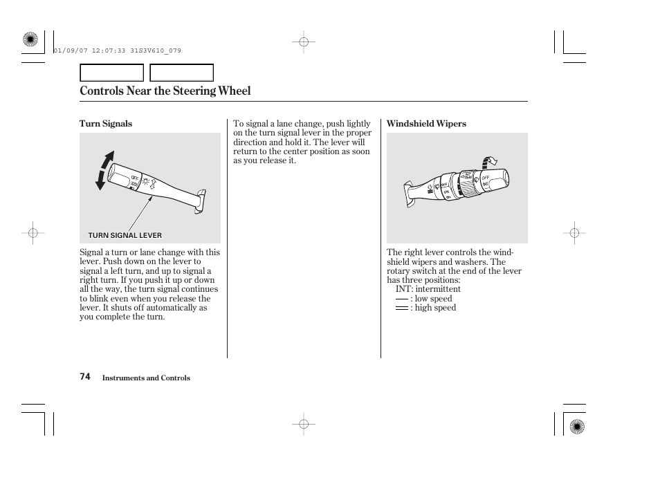 Controls near the steering wheel | Acura 2002 MDX - Owner's Manual User Manual | Page 78 / 372