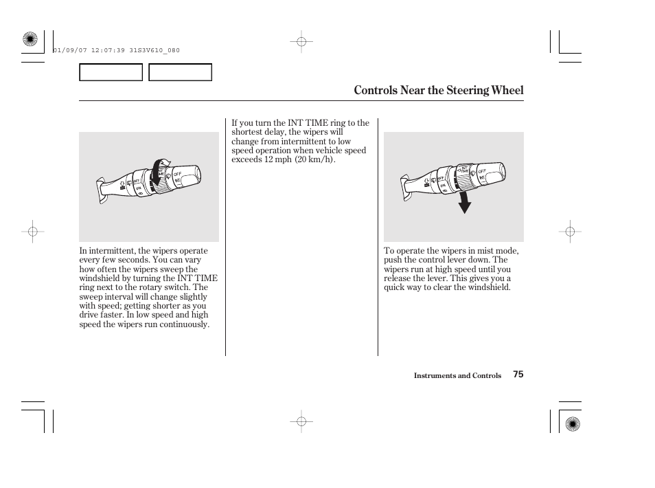 Controls near the steering wheel | Acura 2002 MDX - Owner's Manual User Manual | Page 79 / 372