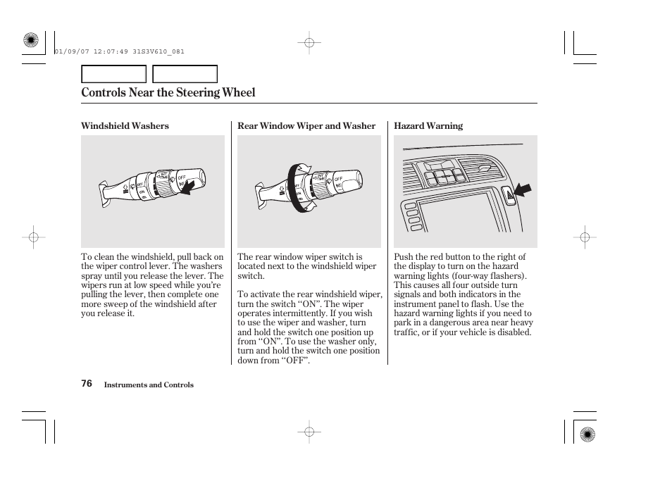 Controls near the steering wheel | Acura 2002 MDX - Owner's Manual User Manual | Page 80 / 372