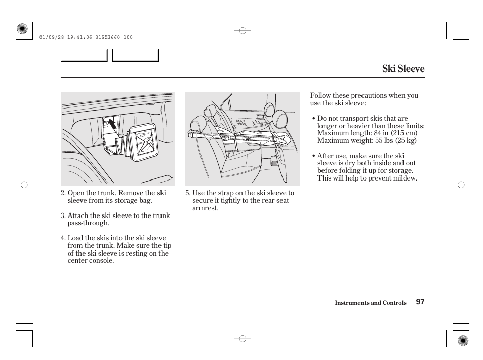Ski sleeve | Acura 2002 RL - Owner's Manual User Manual | Page 100 / 343