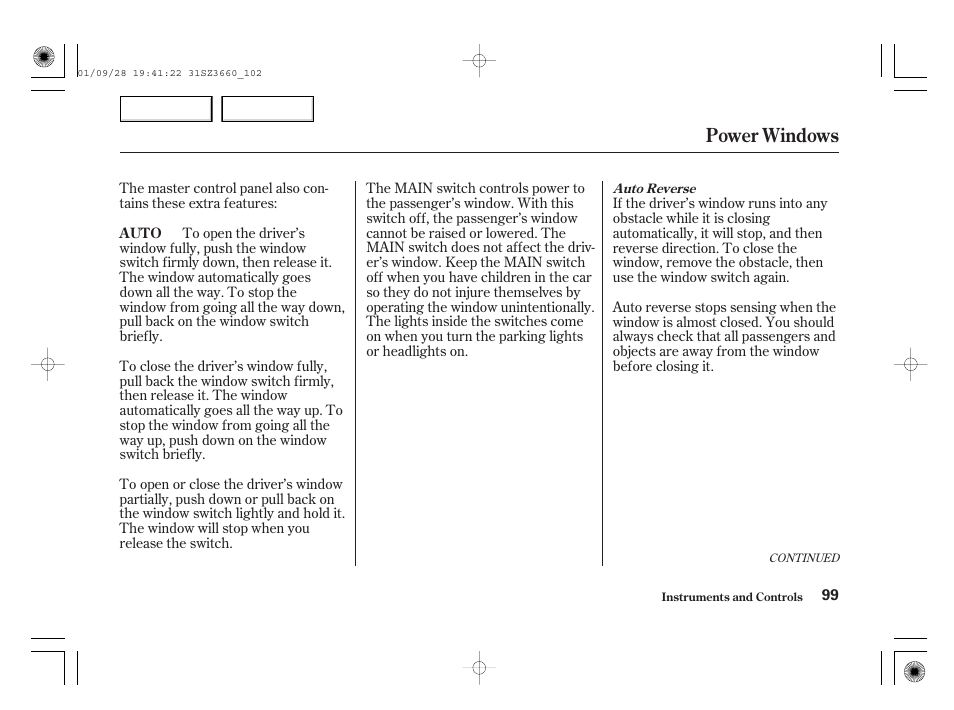 Power windows | Acura 2002 RL - Owner's Manual User Manual | Page 102 / 343