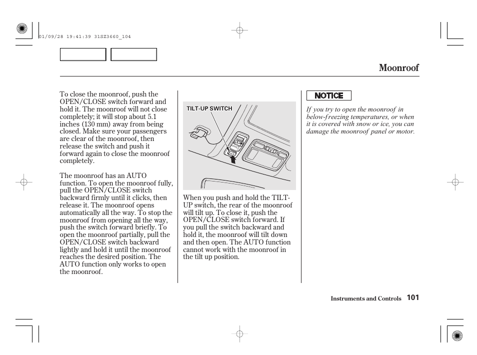 Moonroof | Acura 2002 RL - Owner's Manual User Manual | Page 104 / 343