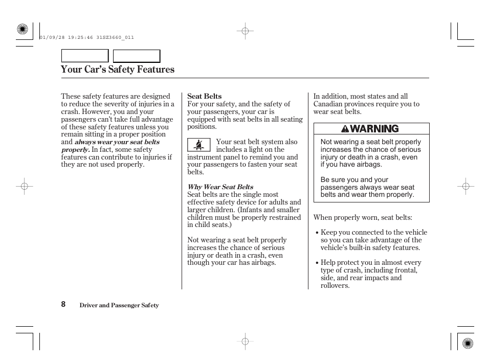 Your car’s safety features | Acura 2002 RL - Owner's Manual User Manual | Page 11 / 343