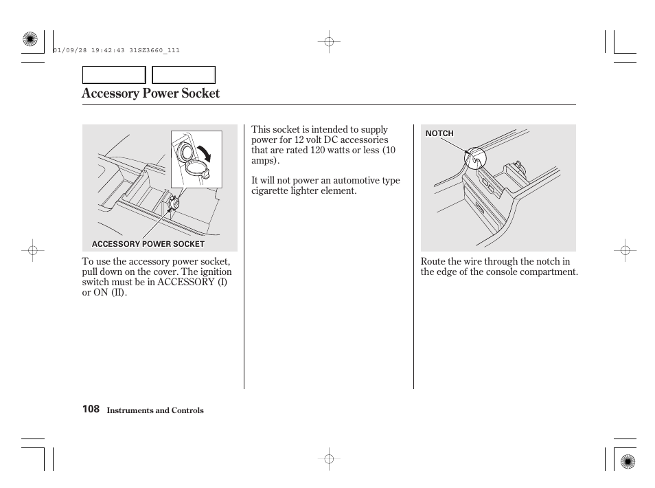 Accessory power socket | Acura 2002 RL - Owner's Manual User Manual | Page 111 / 343