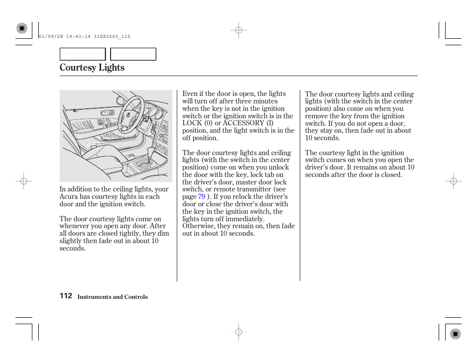 Courtesy lights | Acura 2002 RL - Owner's Manual User Manual | Page 115 / 343